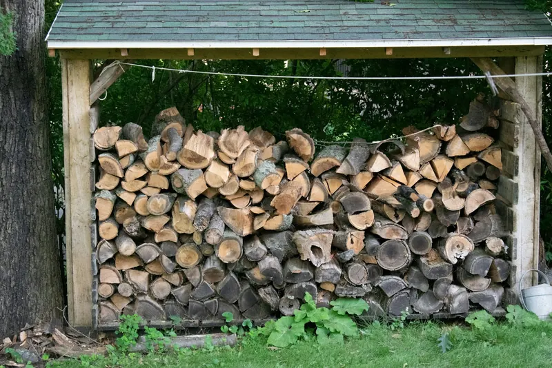 Split firewood in a woodshed